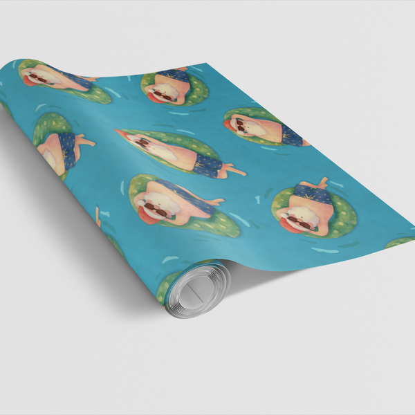 Summer Beach Pool Party Gift Wrap Roll, Tropical Santa Wrapping Paper, Coastal Christmas Wrapping Paper, Festive Holiday Pres