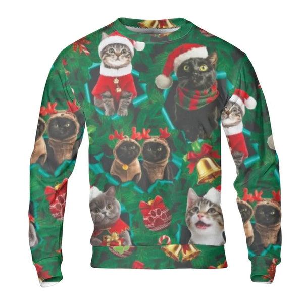 Adorable Kittens Santa Hat Holiday Crewneck, Christmas Cat Sweatshirt, Reindeer Cat Xmas Pullover, Festive Pet Lover Graphic 