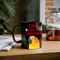 Adorable Christmas Parrot Coffee Cup, Sun Conure Kisses Fix Everything Ceramic Mug, Bird Mom Bird Dad Mug, Tropical Pet Bird Lover Present