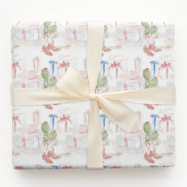 Western Christmas Gift Wrap, Cowboy Boots Cactus Wrapping Paper, Watercolor Rodeo Holiday Wrapping Paper, Country Festive Gif
