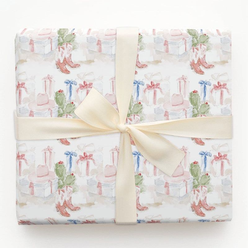 Western Christmas Gift Wrap, Cowboy Boots Cactus Wrapping Paper, Watercolor Rodeo Holiday Wrapping Paper, Country Festive Gift Wrap Roll