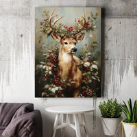 Winter Woodland Animal Canvas Print, Christmas Deer Canvas Wall Art, Festive Pinecone Wall Art, Holiday Season Home Decor, Xmas Present