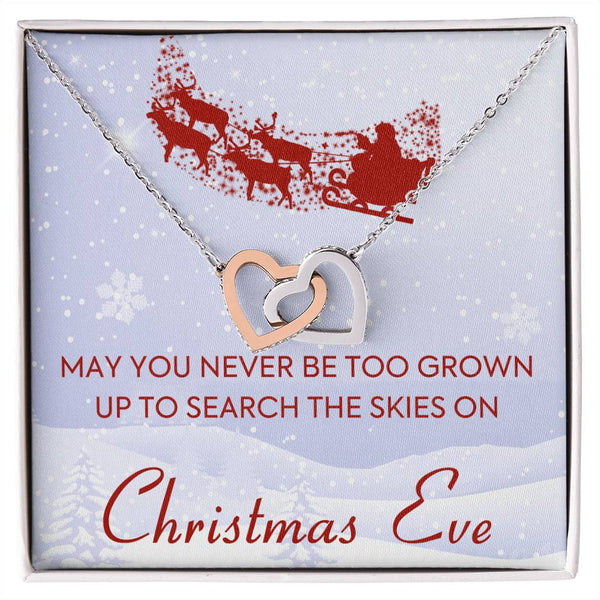 Cubic Zirconia Two Heart Pendant, Christmas Eve Interlocking Hearts Necklace, Surgical Steel Holiday Jewelry