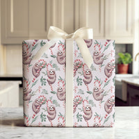 Candy Cane Sloth Gift Wrap, Christmas Sloth Wrapping Paper, Whimsical Holiday Wrapping Paper, Adorable Animal Christmas Gift Wrap Roll