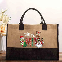 Custom Name Holiday Canvas Tote, Personalized Christmas Cotton Tote Bag, Festive Shopper Bag, Winter Shoulder Bag, Xmas Present