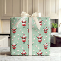 Baseball Christmas Gift Wrap, Mint Green Baseball Santa Wrapping Paper, Baseball Holiday Wrapping Paper, Sports Santa Xmas Gift Wrap Roll