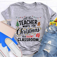 Humorous Holiday Educator Graphic Tee, Silent Classroom Teacher Christmas Shirt, Xmas School Humor T-Shirt, Winter Teacher Present