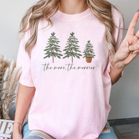 Minimalist Pine Tree Shirt, The More the Merrier Christmas T-Shirt, Retro Winter Holiday Graphic Tee, Festive Family Christmas T-Shirt