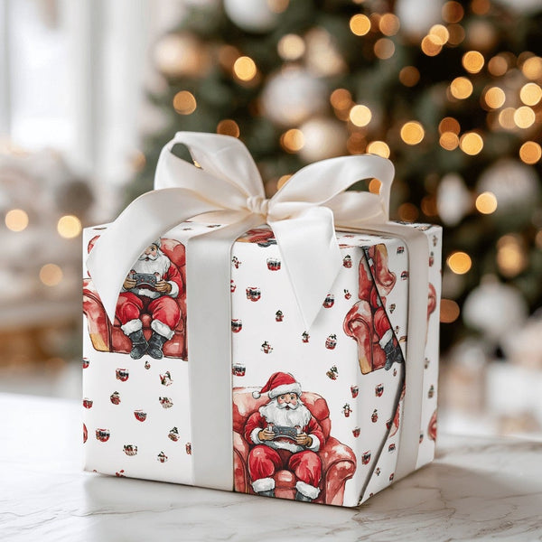 Diverse Santa Christmas Gift Wrap, Handheld Gamer Santa Wrapping Paper, Modern Holiday Wrapping Paper, Gamer Present Paper Ro