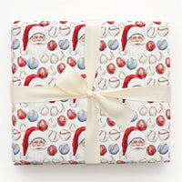 Sports Holiday Gift Wrap, Baseball Santa Christmas Wrapping Paper, Red White Blue Baseball Wrapping Paper, Coach Player Gift Wrap Roll