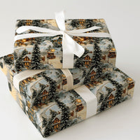 Snowy Town Holiday Gift Wrap, Classic Cars Winter Village Christmas Wrapping Paper, Vintage Xmas Wrapping Paper, Festive Gift Wrap Roll