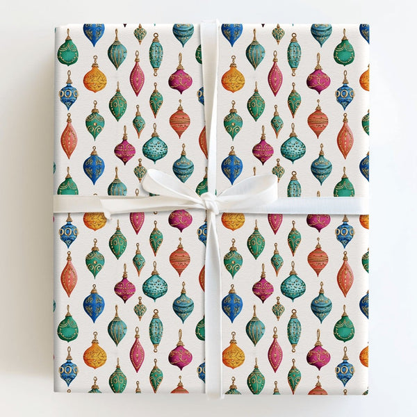 Colorful Baubles Holiday Gift Wrap, Vintage Christmas Ornaments Wrapping Paper, Watercolor Retro Bauble Wrapping Paper, Festi