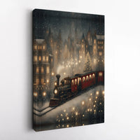 Snowy Village Winter Scene Canvas Print, Christmas Steam Train Canvas Wall Art, Festive Holiday Canvas Art, Vintage Xmas Home Decor