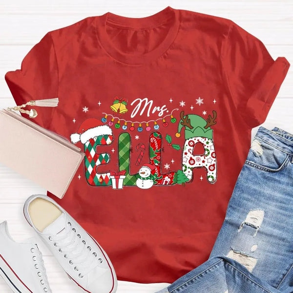 Custom Name Holiday Lights Tee, Personalized Christmas Snowman T-Shirt, Adorable Winter Xmas Shirt, Matching Family Christmas
