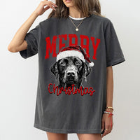 Santa Hat Dog Christmas Shirt, Black Labrador Christmas T-Shirt, Black Lab Holiday Graphic Tee, Dog Lover Christmas T-Shirt, Xmas Present