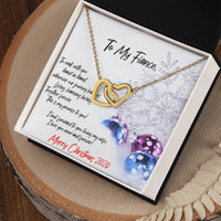 Cubic Zirconia Linked Hearts Pendant, Fiance Promise Interlocking Hearts Necklace, Polished Surgical Steel Christmas Jewelry Present