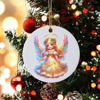 Rainbow Wings Guardian Angel Ornament, Adorable Angel Ceramic Christmas Ornament, Porcelain Holiday Tree Keepsake, Religious Present for Girls
