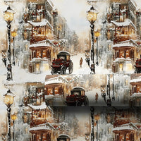 Horse Carriage Winter Gift Wrap, Victorian Street Christmas Wrapping Paper, Snowy City Watercolor Holiday Wrapping Paper, Retro Gift Wrap