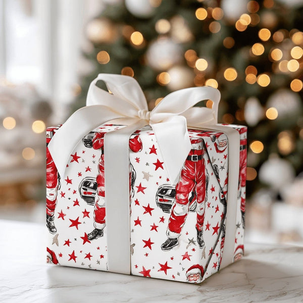 Motorsports Christmas Gift Wrap, Santa Race Car Driver Wrapping Paper, Racing Driver Holiday Gift Wrap, Humorous Christmas Wr