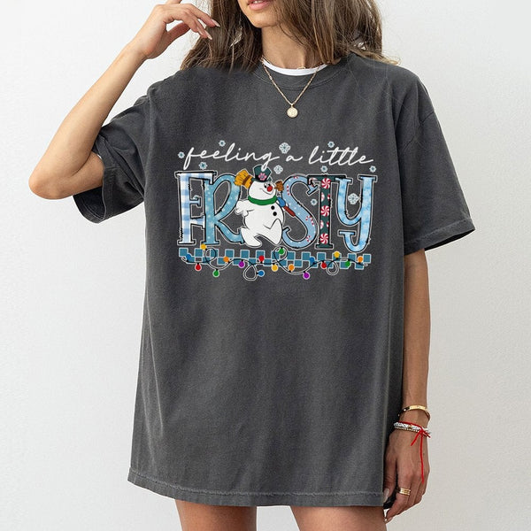 Adorable Snowman Christmas T-Shirt, Feelin' A Little Frosty Shirt, Winter Holiday Graphic Tee, Retro Snowman Shirt
