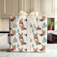 Festive Winter Yorkie Gift Wrap, Yorkshire Terrier Wrapping Paper, Red Scarf Holiday Dog Wrapping Paper, Adorable Puppy Christmas Gift Wrap