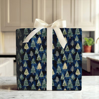 Navy Blue Forest Christmas Gift Wrap, Watercolor Pine Tree Wrapping Paper, Rustic Winter Holiday Wrapping Paper, Nature Tree Gift Wrap
