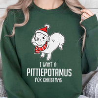 Humorous Pitbull Puppy Xmas Crewneck, I Want A Pittiepotamus Christmas Sweatshirt, Adorable Dog Mom Holiday Pullover, Pitbull Lover Sweater