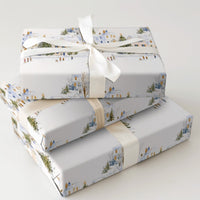 Watercolor Winter Wonderland Gift Wrap, Snowy Village Christmas Wrapping Paper, Holiday Village Wrapping Paper, Festive Gift Wrap Roll