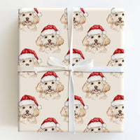 Watercolor Dog Santa Hat Holiday Gift Wrap, Goldendoodle Christmas Wrapping Paper, Doodle Dog Xmas Wrapping Paper, Pet Lover Present Wrap