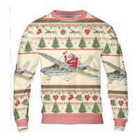 Flying Santa Airplane Holiday Sweater, Pilot Ugly Christmas Sweater, Aviation Xmas Crewneck Sweatshirt, Humorous Pilot Graphic Winter Sweater
