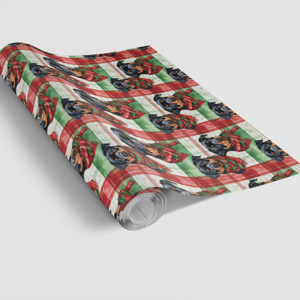 Plaid Dog Holiday Wrapping Paper, Rottweiler Christmas Wrapping Paper, Festive Winter Puppy Gift Wrapping Paper, Xmas Dog Lov