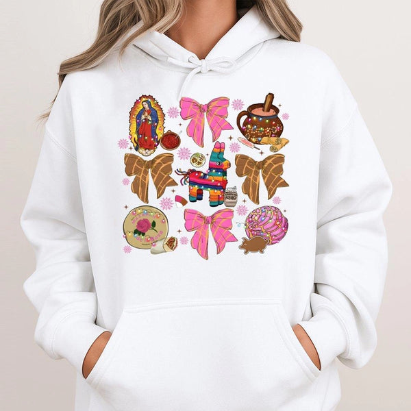 Coquette Bow Pinata Hooded Sweatshirt, Mexican Christmas Hoodie, Mexican Holiday Hoodie, Adorable Festive Pinata Pullover, Cu