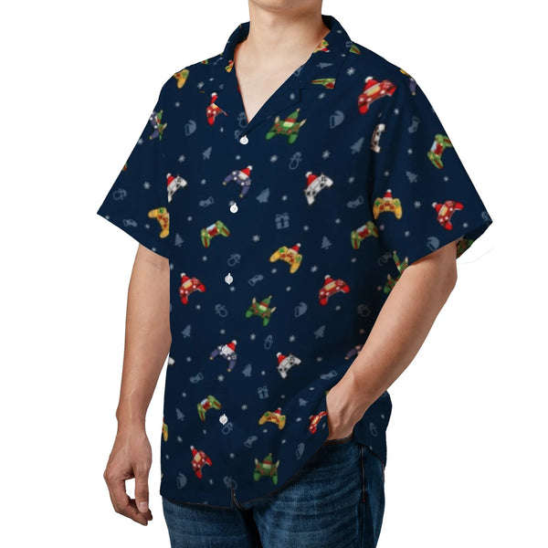 Gamer Santa Hat Aloha Shirt, Christmas Gaming Hawaiian Shirt, Video Game Holiday Button Down, Gaming Christmas Shirt, Gamer X