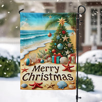 Coastal Holiday Yard Flag, Beach Christmas Garden Flag Tropical Merry Christmas, Double-Sided Ocean Xmas Outdoor Lawn Decor