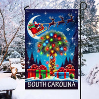 Santa Sleigh Palmetto Tree Yard Flag, South Carolina Christmas Garden Flag, Double-Sided SC State Flag, Holiday Lawn Decor Present