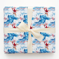 Watercolor Coastal Holiday Gift Wrap, Surfing Santa Christmas Wrapping Paper, Sunglasses Beach Santa Wrapping Paper, Ocean Lover Gift Wrap