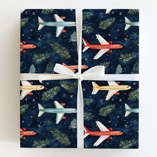 Aviation Holiday Gift Wrap, Airplane Christmas Wrapping Paper, Watercolor Airplane Wrapping Paper, Pilot Xmas Gift Wrap, Trav
