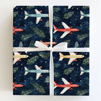 Aviation Holiday Gift Wrap, Airplane Christmas Wrapping Paper, Watercolor Airplane Wrapping Paper, Pilot Xmas Gift Wrap, Travel Lover Present