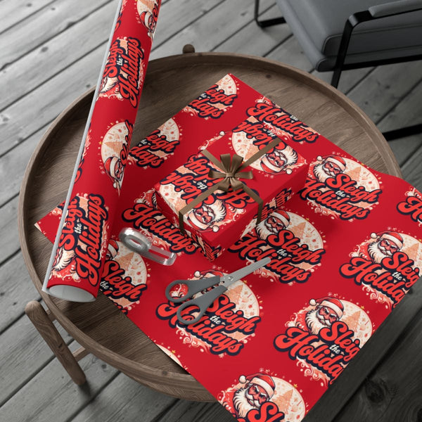 Cool Santa Claus Christmas Gift Wrap, Sleigh the Holidays Wrapping Paper, Retro Xmas Holiday Wrapping Paper Roll