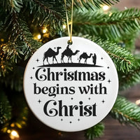 Three Wise Men Nativity Ornament, Christmas Begins with Christ Ornament, Religious Ceramic Tree Ornament, Christian Faith Holiday Present