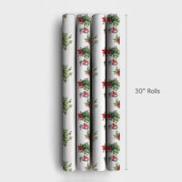 Watercolor Mistletoe and Red Bow Gift Wrap, Christmas Mouse Wrapping Paper, Adorable Winter Animal Wrapping Paper, Festive Holiday Gift Wrap