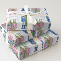 Watercolor Soldier Christmas Gift Wrap, Pink Nutcracker Wrapping Paper, Pastel Blue Holiday Wrapping Paper, Ballet Xmas Gift Wrapping Paper