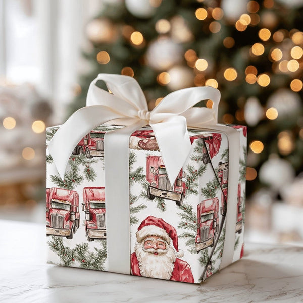 Santa Claus Trucker Gift Wrap, Semi Truck Christmas Wrapping Paper, Big Rig Holiday Wrapping Paper, Truck Driver Christmas Wr