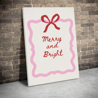 Christmas Red Bow Canvas Print, Merry and Bright Canvas Wall Art, Minimalist Holiday Canvas Poster, Winter Living Room Wall Decor Present