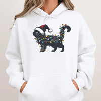 Santa Hat Cat Tangled in Lights Hooded Sweatshirt, Humorous Black Cat Christmas Hoodie, Grumpy Cat Holiday Pullover, Cat Lover Xmas Hoodie