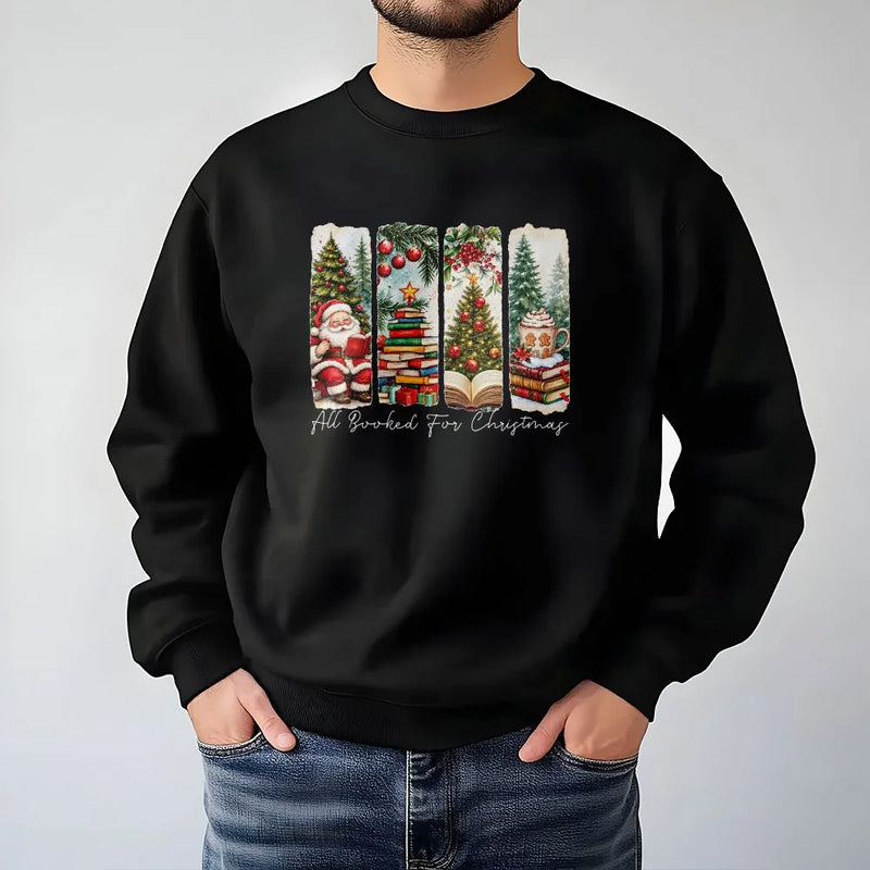 Bookish Santa Christmas Sweater, All Booked for Christmas Sweatshirt, Comfy Reading Holiday Crewneck, Book Lover Pullover, Christmas Present