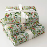 Botanical Christmas Gift Wrap, Watercolor Holly Wrapping Paper, Red Berry Holiday Wrapping Paper, Elegant Winter Plant Gift Wrap Roll