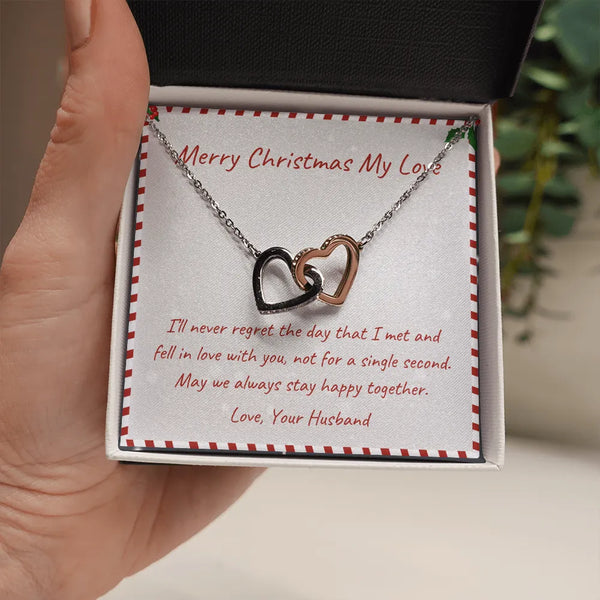 Double Heart Pendant Necklace, Interlocking Hearts Necklace, Cubic Zirconia Heart Necklace, Meaningful Wife Christmas Present