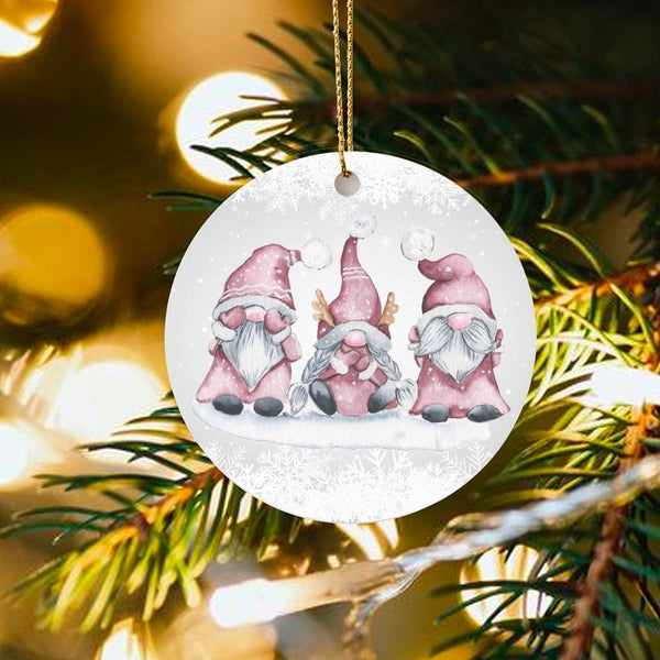 Nordic Reindeer Holiday Ceramic Ornament, Pink Gnome Christmas Ornament, Festive Adorable Gnome Tree Ornament, Winter Holiday