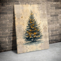 Glowing Lights Holiday Canvas Print, Watercolor Christmas Tree Canvas Wall Art, Festive Xmas Wall Art, Winter Christmas Canvas Decor